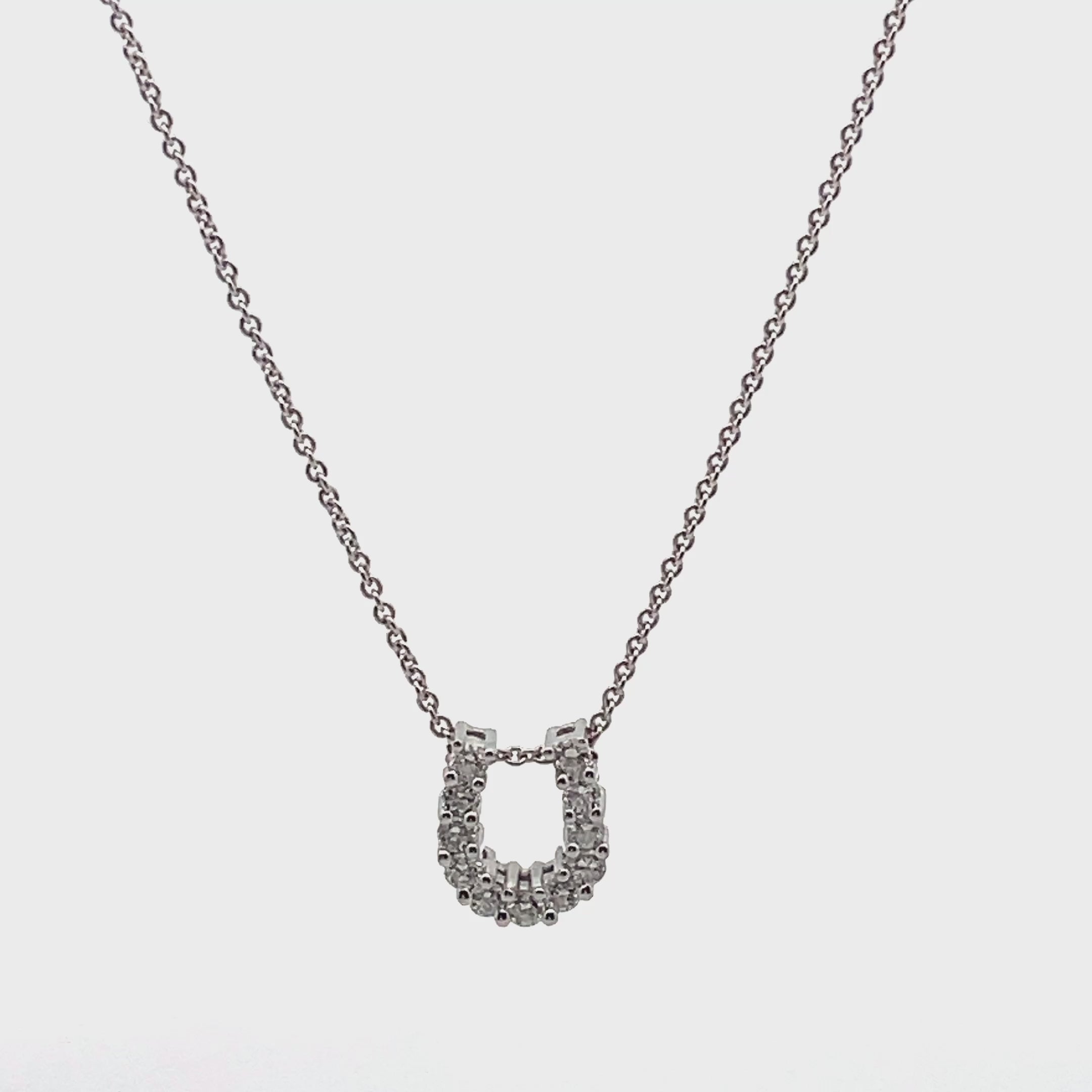 14K White Gold Diamond Horseshoe Pendant