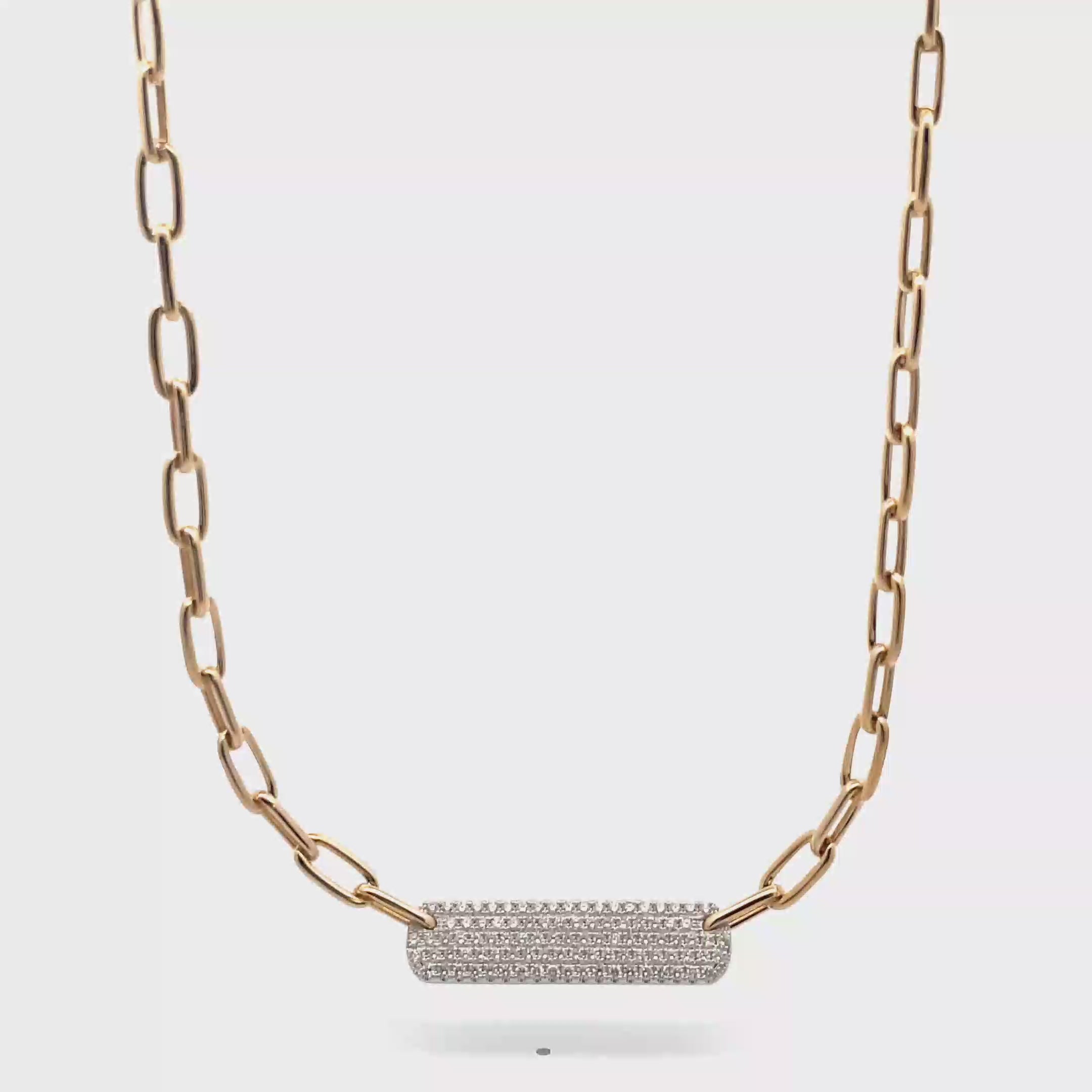 14K Yellow Gold Rounded Paperclip Chain & Diamond Bar Necklace