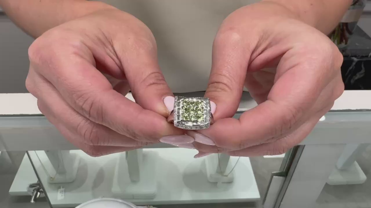 Curved Peridot & Diamond Ring in 14K White Gold