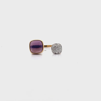 14K Two-Tone Gold Bypass Ring With Round Diamonds Totaling 0.22 Carats, One Amethyst 2.39 Carats