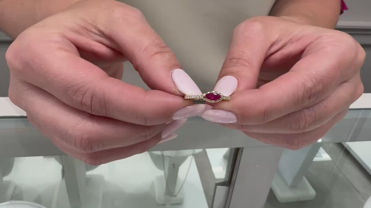 Marquise Ruby & Diamond Ring in 14K Yellow Gold