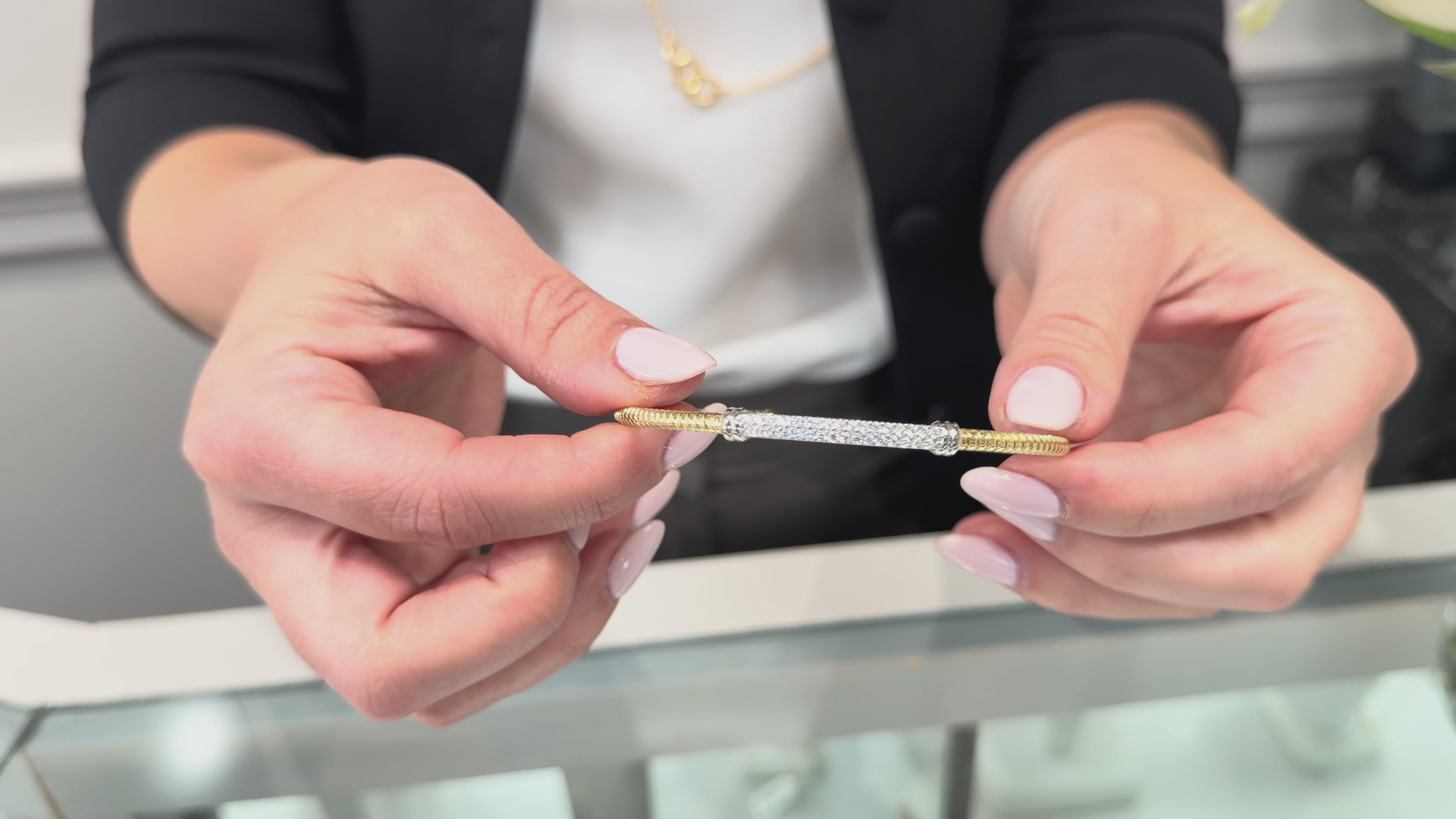 Load video: Marcello Pane BRLV 020 Sterling Silver Bangle Bracelet with Gold Overlay