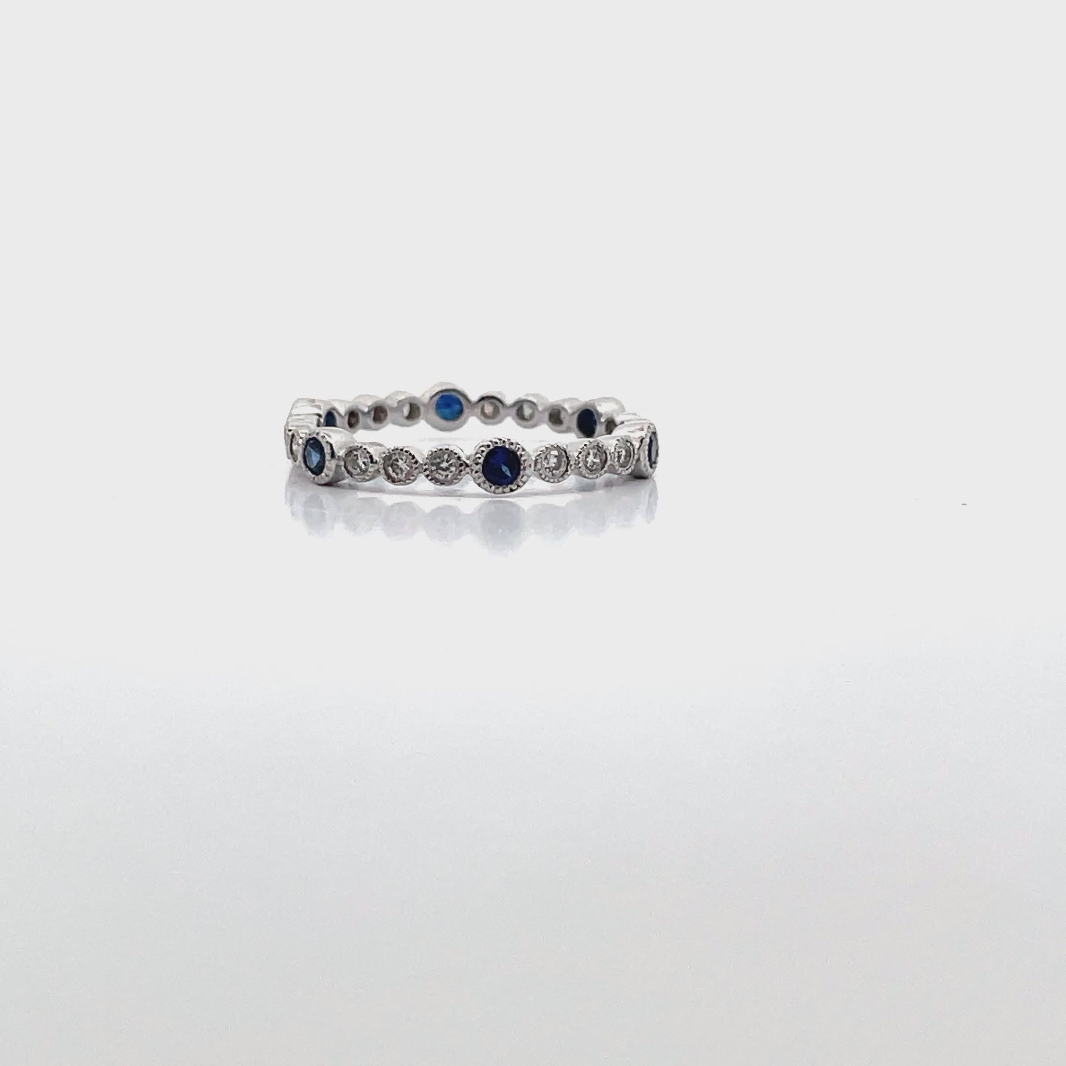 18K White Gold Ring with 6 Round Blue Sapphires 0.34 Carats and 18 Round Diamonds 0.20 Carats