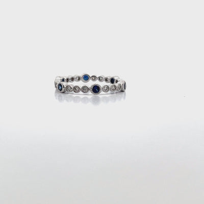 18K White Gold Ring with 6 Round Blue Sapphires 0.34 Carats and 18 Round Diamonds 0.20 Carats