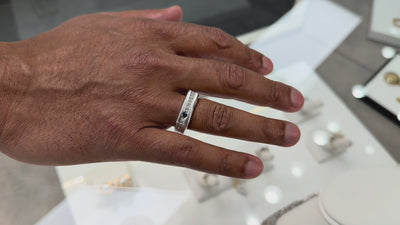 14K White Gold Men's Ring with Sapphire and Diamonds