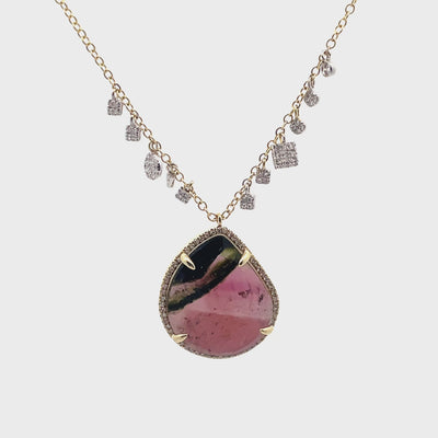 Meira T N16916/YW 14K Yellow Gold Diamond & Pear Shaped Watermelon Tourmaline Pendant Necklace