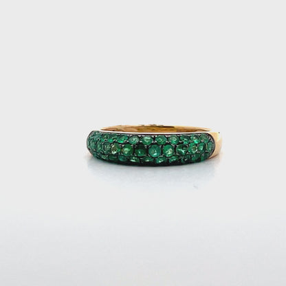 18K Yellow Gold Pave Set Emerald Ring