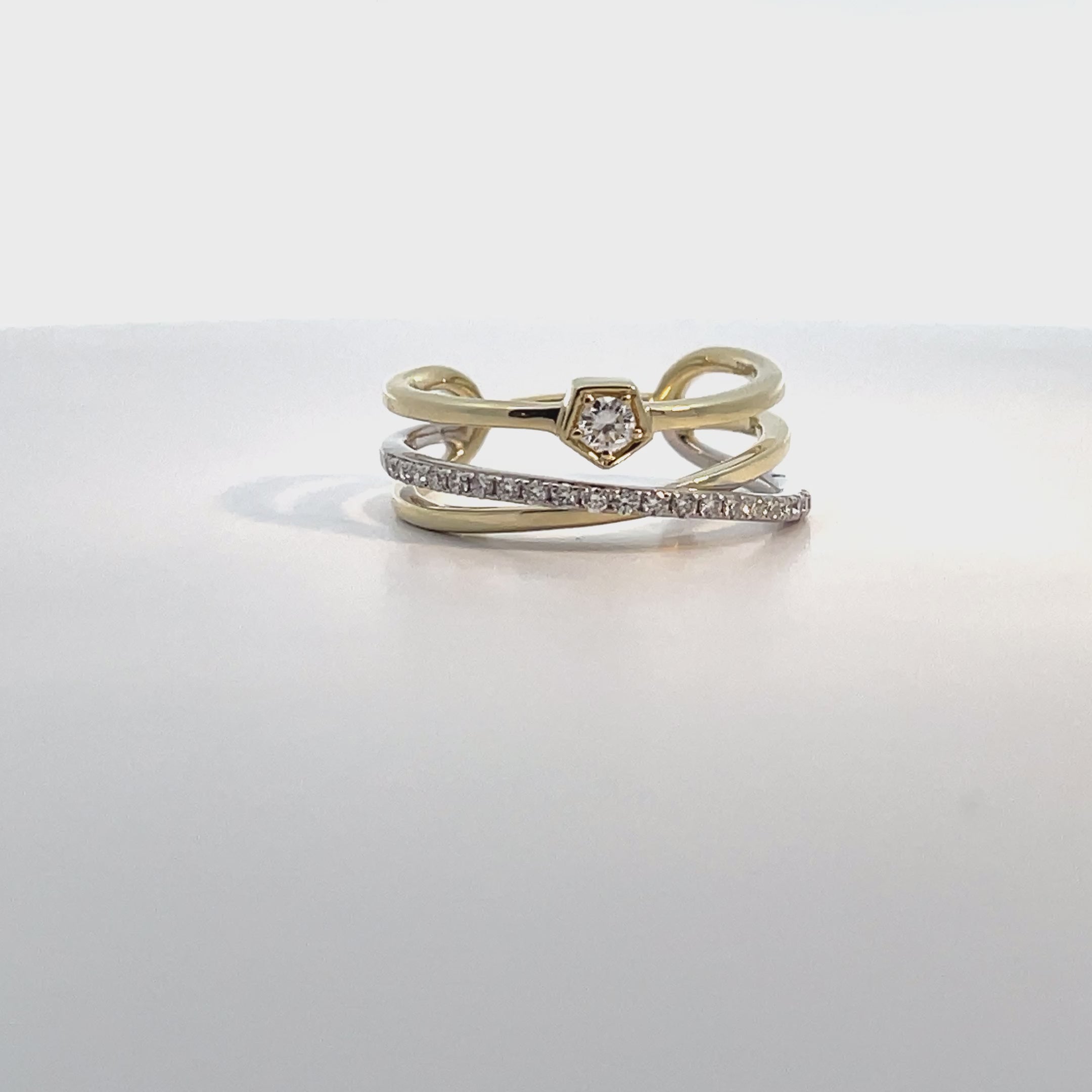 14K Yellow & White Gold Woven Diamond Ring