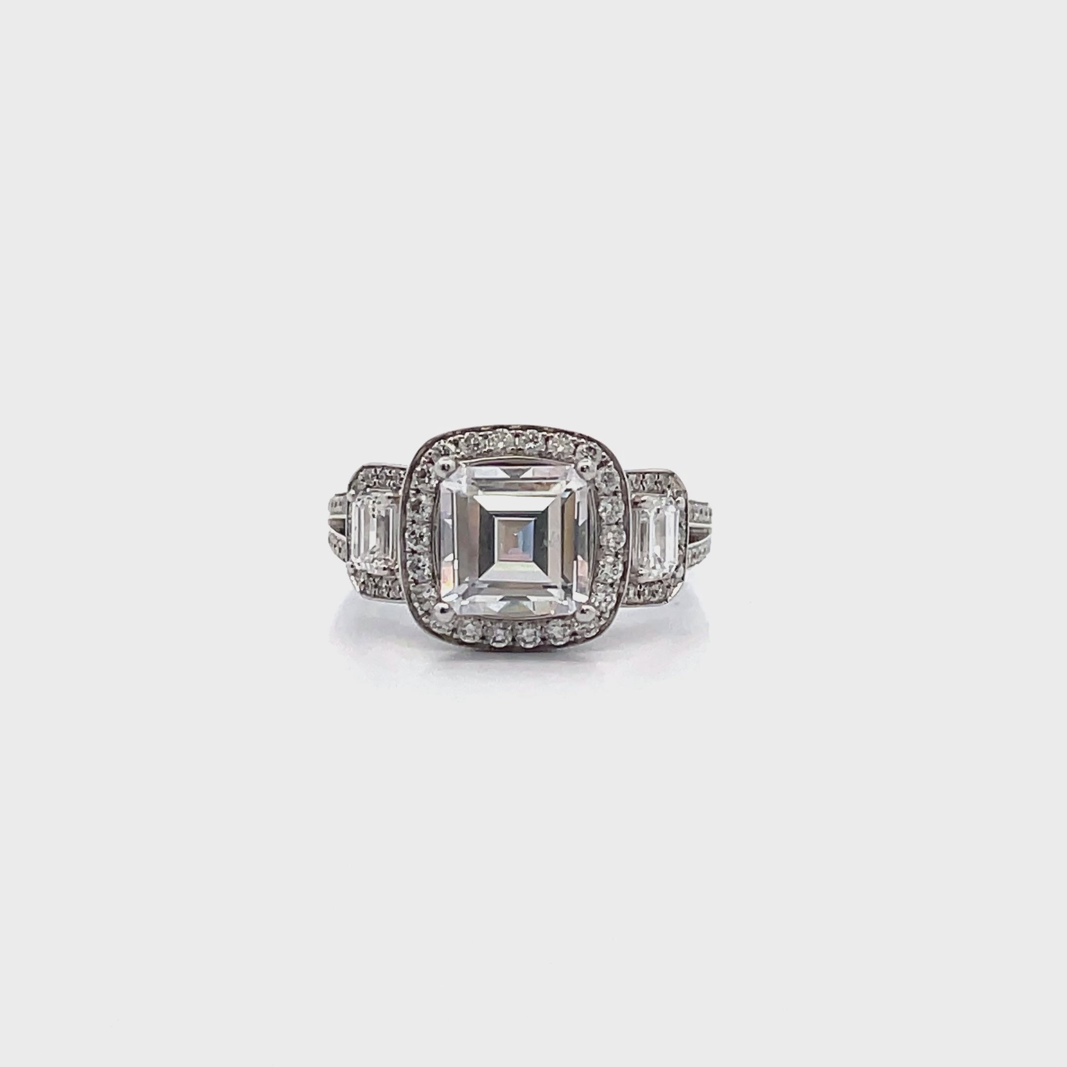 Simon G. TR484 Three Stone Engagement Ring in 18K White Gold