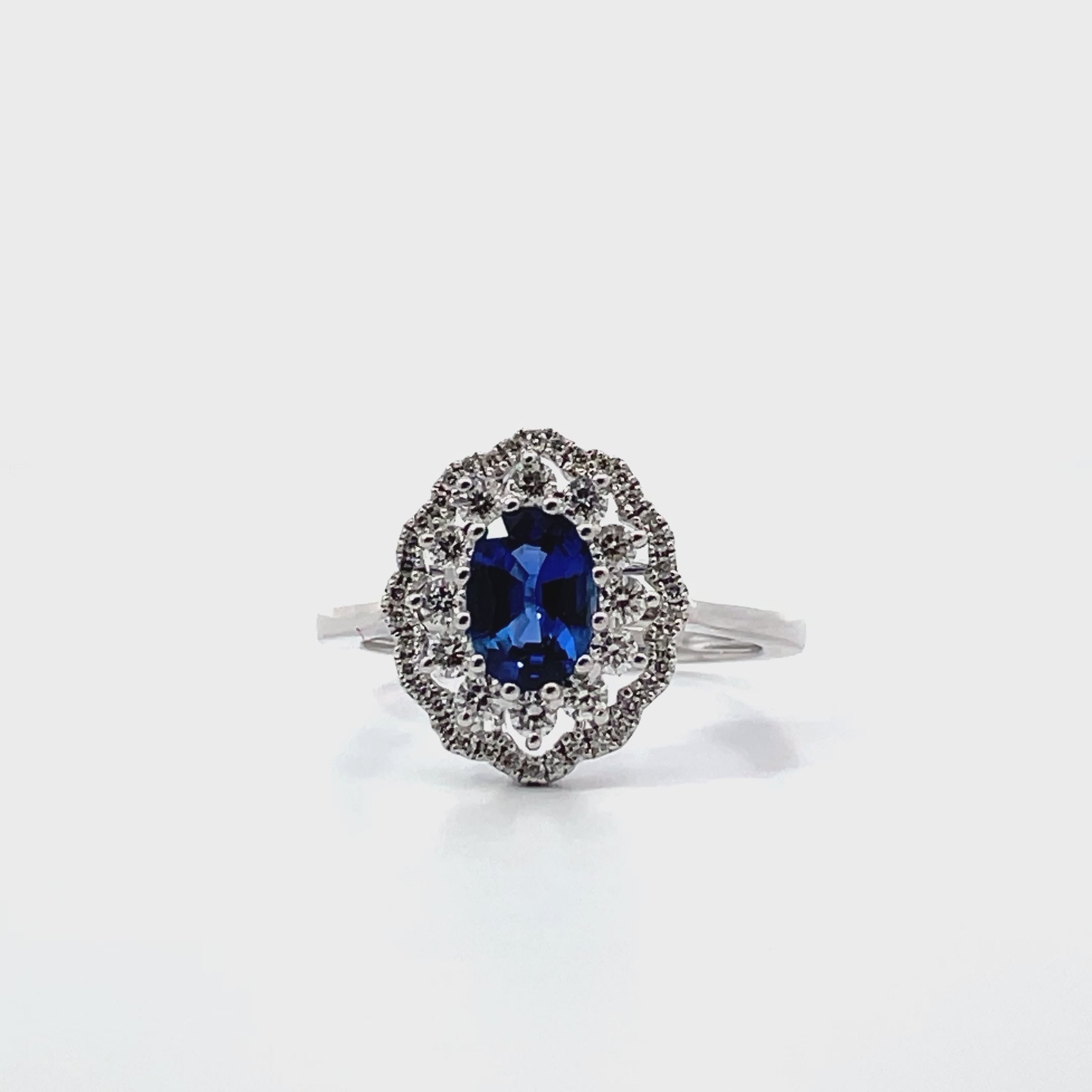 Zeghani 14K White Gold Sapphire and Diamond Ring