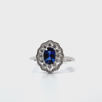Zeghani 14K White Gold Sapphire and Diamond Ring