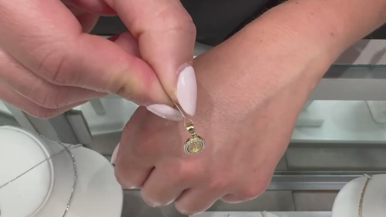 14K Yellow Gold Mini Miraculous Medal with Cubic Zirconia