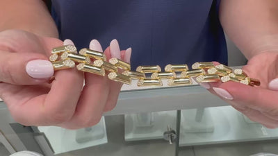 18K Yellow Gold Bamboo Link Bracelet with Diamonds