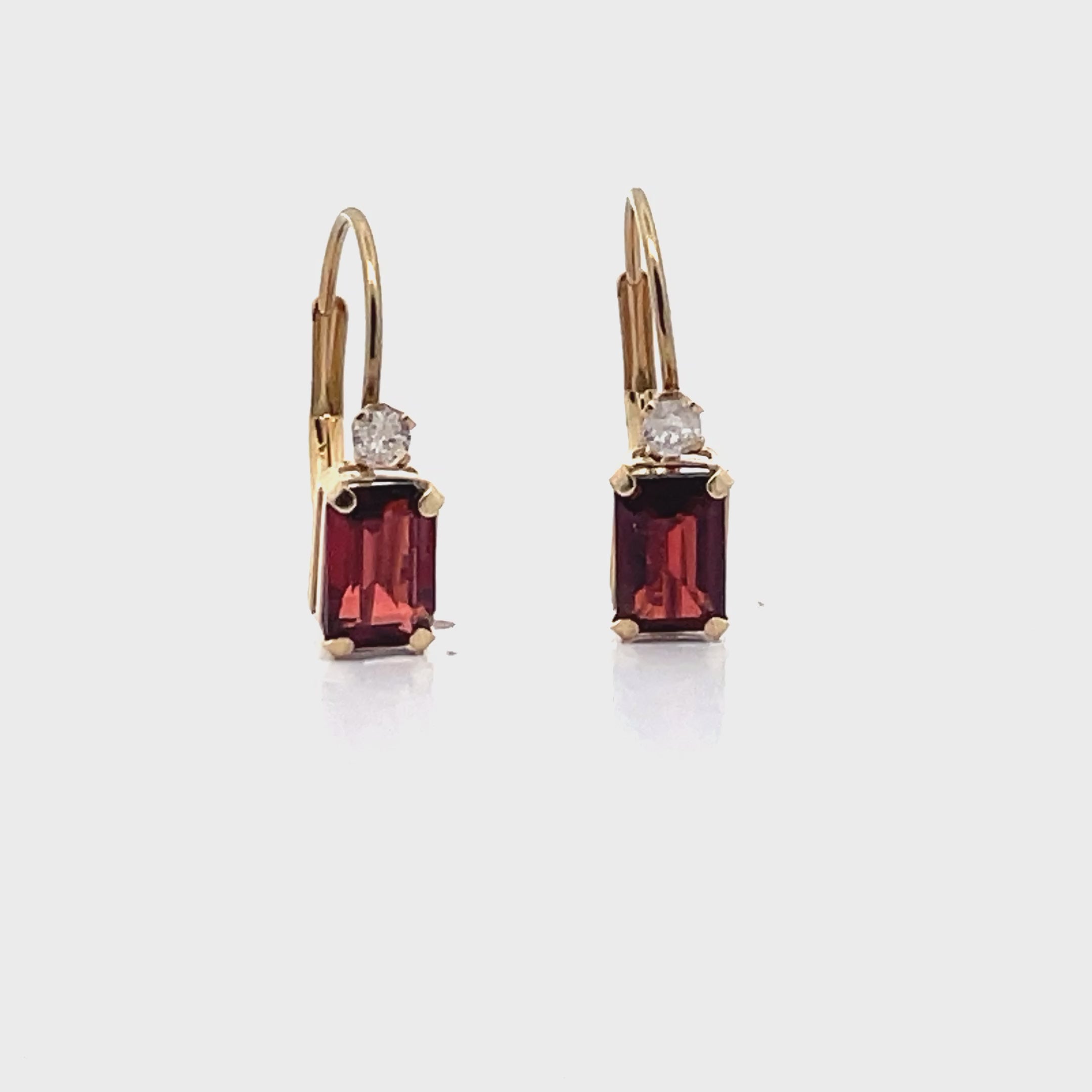 Load video: 14K Yellow Gold Garnet &amp; Diamond Drop Earrings