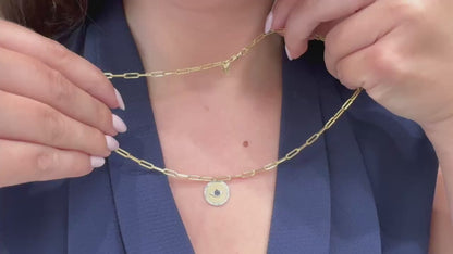 Meira T N13827/YG 14K Yellow Gold Paperclip Chain Evil Eye Necklace