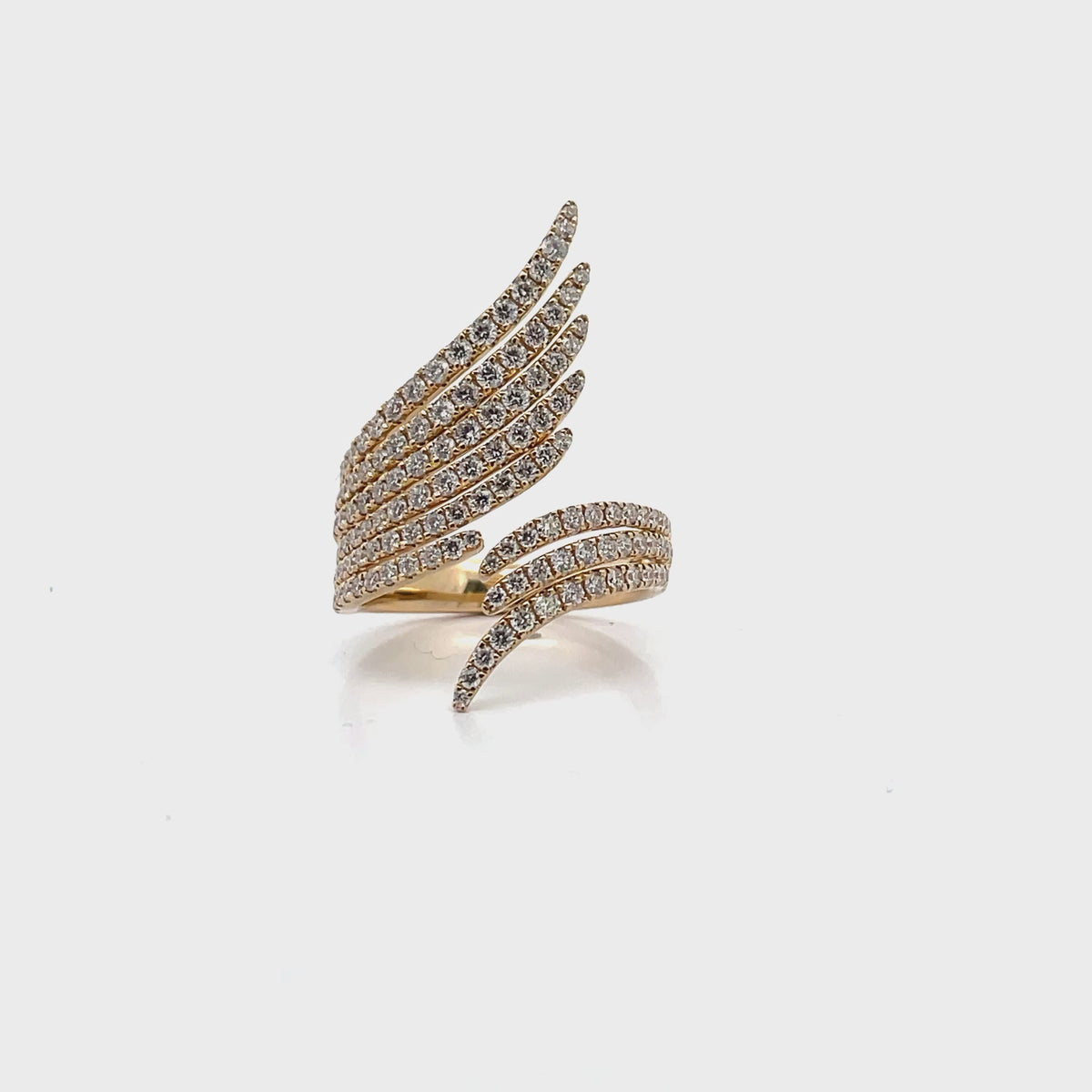 14K Yellow Gold Asymmetric Feathered Ring With Round Diamonds Totaling 1.37 Carats