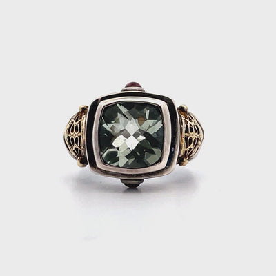 William Schraft Sterling Silver and 18K Gold Ring with Green Amethyst