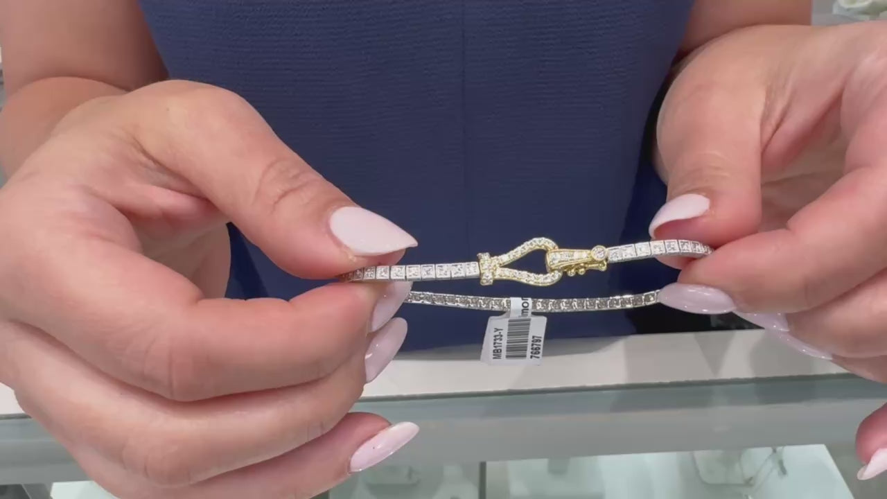 Simon G. MB1733-Y 18K Two Tone Gold Diamond Buckle Tennis Bracelet