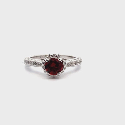 Scott Kay M2012R307WW 14K White Gold Ring with Round Red Garnet 6mm & Diamonds 0.26 Carat