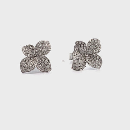 18K White Gold 0.90 Carat Diamond Flower Stud Earrings