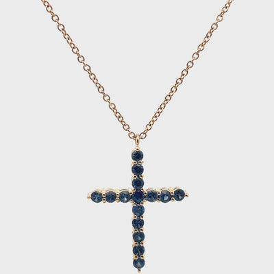 18K Yellow Gold Reversible Blue Sapphire & Diamond Cross Pendant Necklace