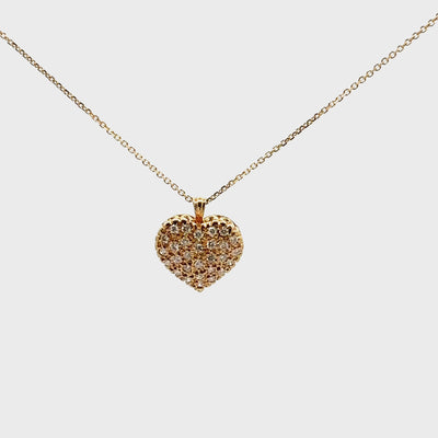Pave Heart Pendant Necklace with Round Diamonds in 14K Yellow Gold