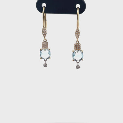 Meira T E10675/YB 14K Yellow Gold Blue Topaz & Diamond Dangle Earrings