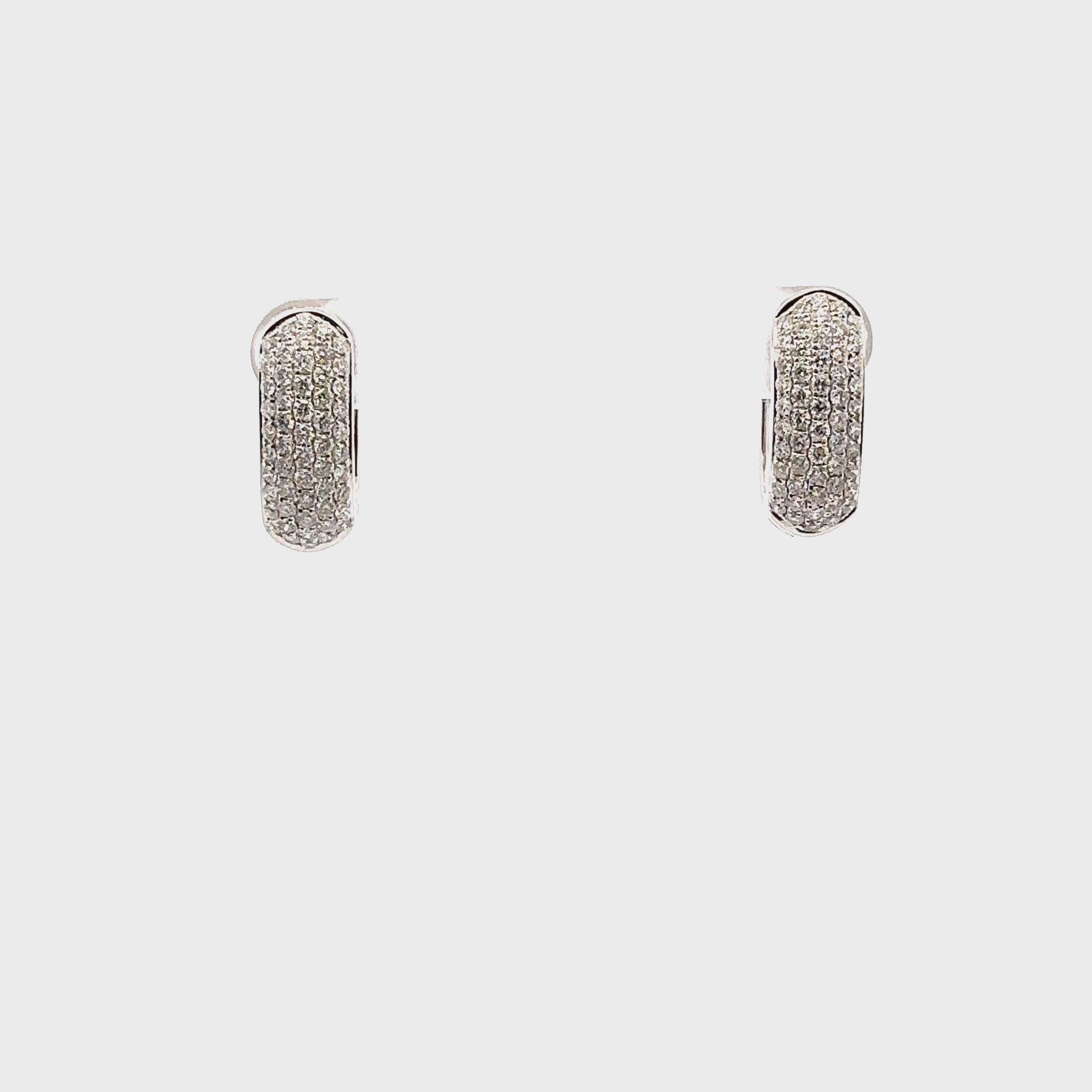 18K White Gold Oval Shaped Diamond Huggie Earrings