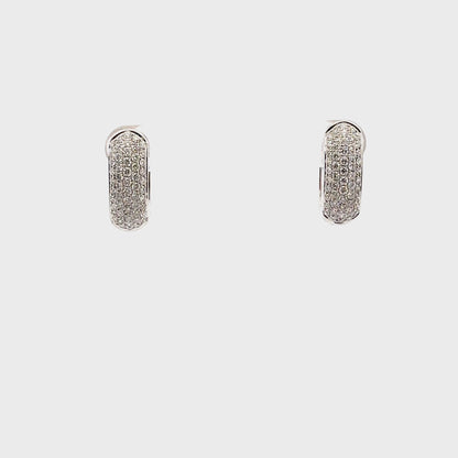 18K White Gold Oval Shaped Diamond Huggie Earrings