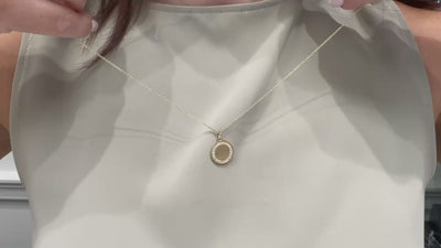 14K Yellow Gold Engravable Circle Necklace With 0.22 Carat Round Diamonds Along the Circle