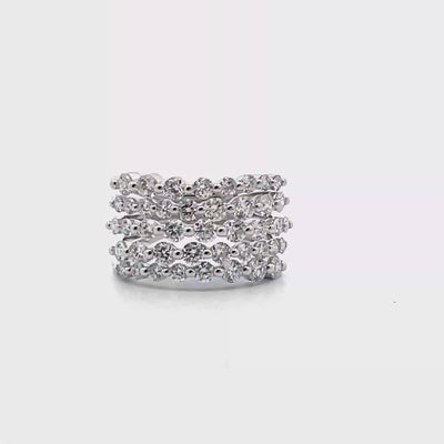 14K White Gold Multi Row Diamond Ring 2.26 Carats