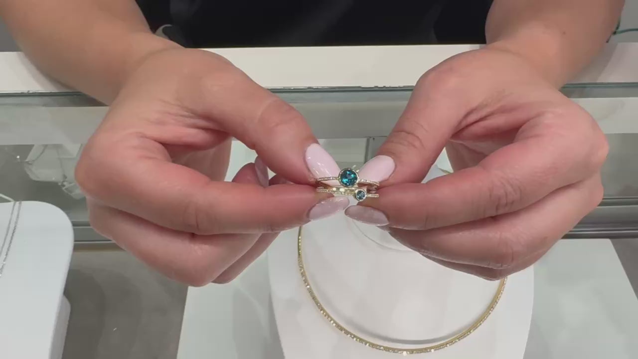 Double Row London Blue Topaz Ring with Diamonds in 14K Yellow Gold