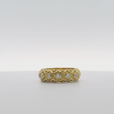 18K Yellow Gold Band with Diamonds- Size 7