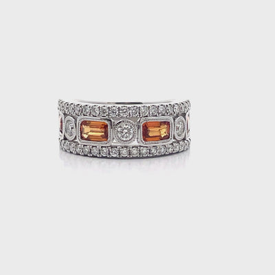 18K White Gold Orange Sapphire & Diamond Ring