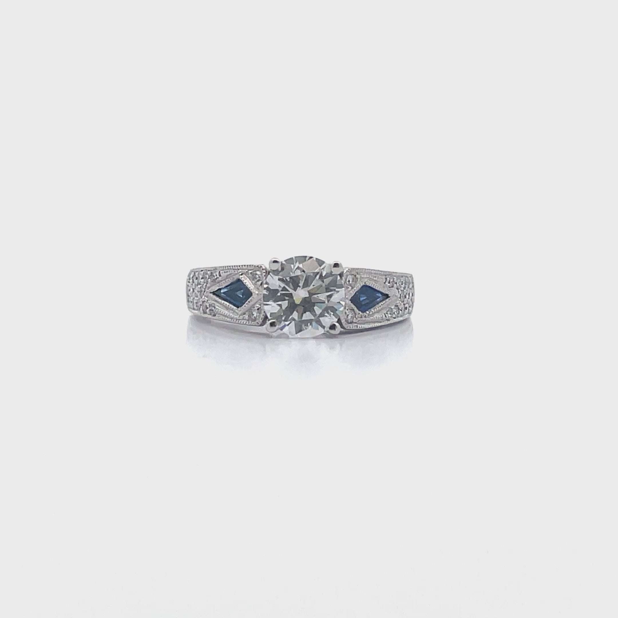 Simon G. 18K White Gold Ring Setting with Round Diamonds 0.20 Carats and Sapphire 0.28 Carats
