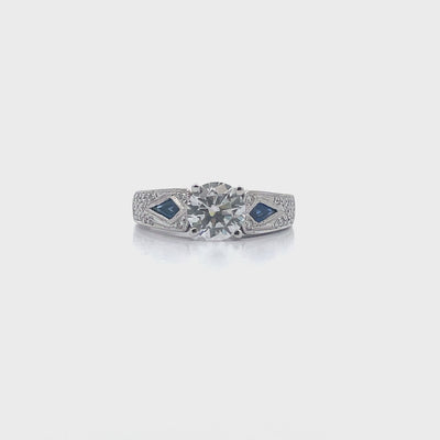 Simon G. 18K White Gold Ring Setting with Round Diamonds 0.20 Carats and Sapphire 0.28 Carats