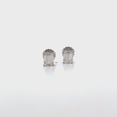 14K White Gold 2.14 ct Emerald Cut Lab Grown Diamond Stud Earrings