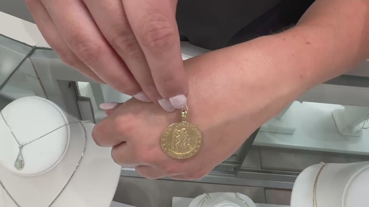 14K Yellow Gold St Christopher Round Medal Charm