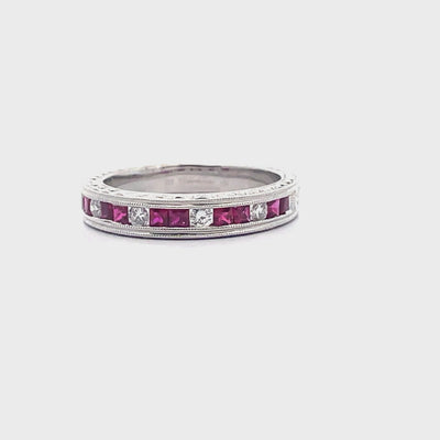 0.43 Carats Rubies and 0.14 Carats Diamond Ring in 18K White Gold