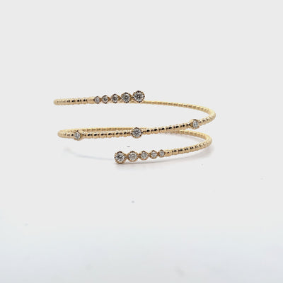 14K Yellow Gold Diamond Wrap Flexible Bangle Bracelet
