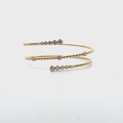 14K Yellow Gold Diamond Wrap Flexible Bangle Bracelet