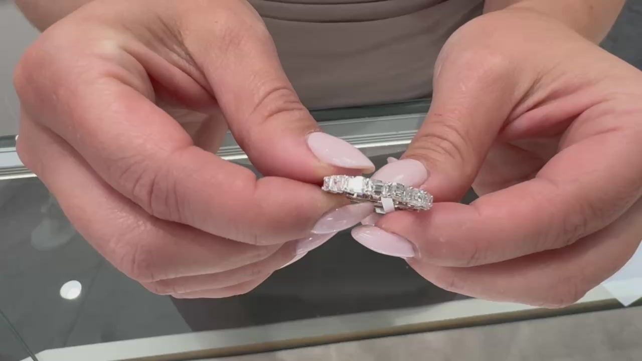 Load video: 18K White Gold Baguette Diamond Eternity Band 4.02 Carats