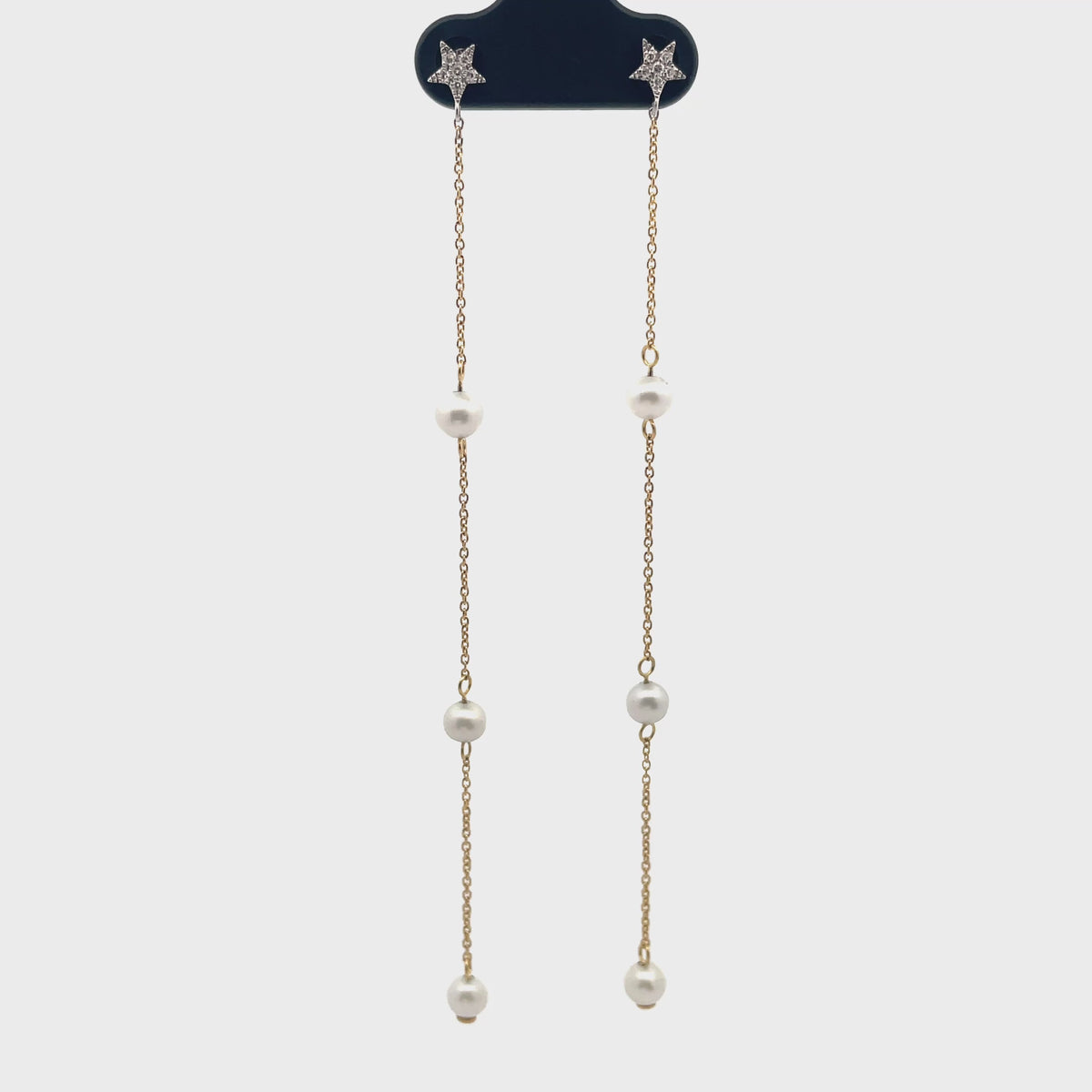 Meira T E10278/YP 14K Yellow Gold Long Pearl & Diamond Earrings