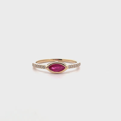 Marquise Ruby & Diamond Ring in 14K Yellow Gold
