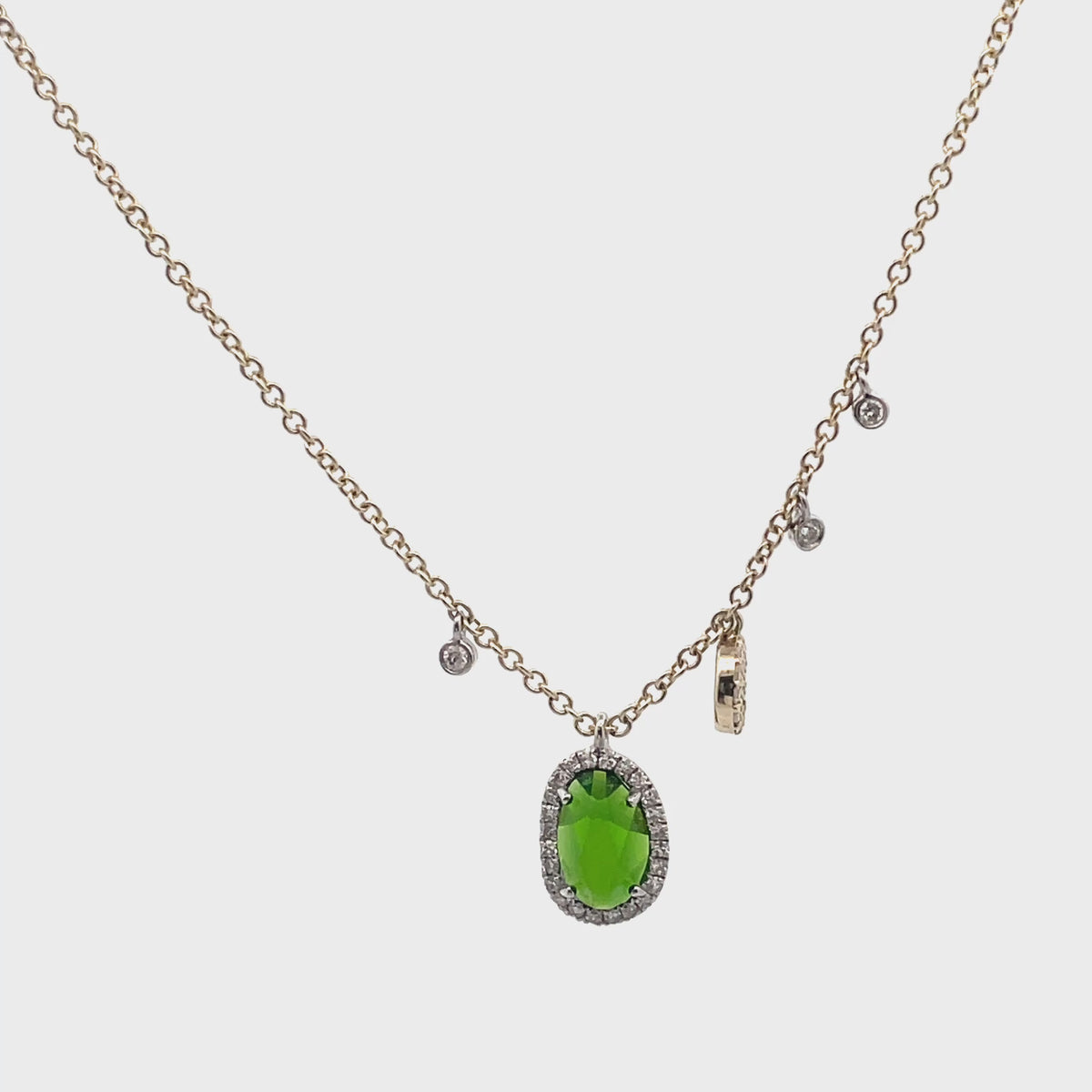 Meira T 1N9548/YC 14K Yellow Gold Green Chrome & Diamond Pendant Adjustable Necklace