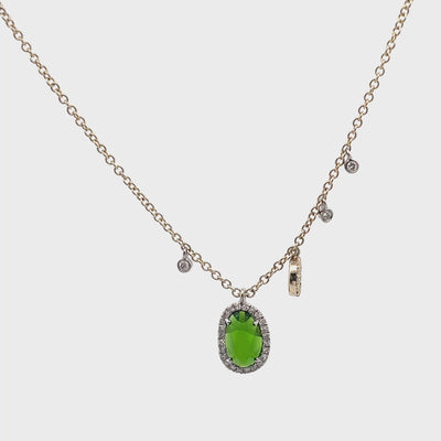 Meira T 1N9548/YC 14K Yellow Gold Green Chrome & Diamond Pendant Adjustable Necklace