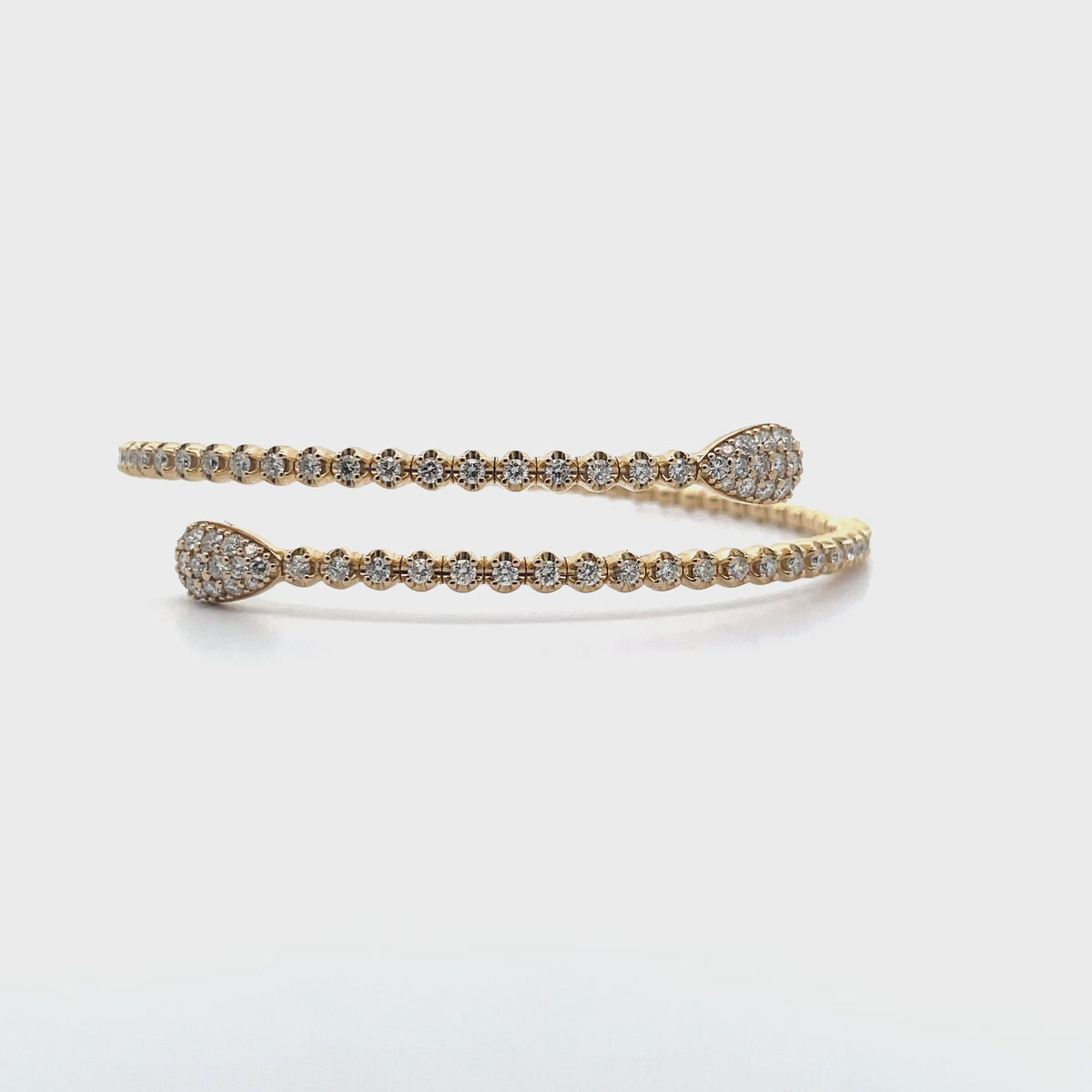 18K Yellow Gold Wrap Bypass Flexible Bangle Bracelet with Diamonds