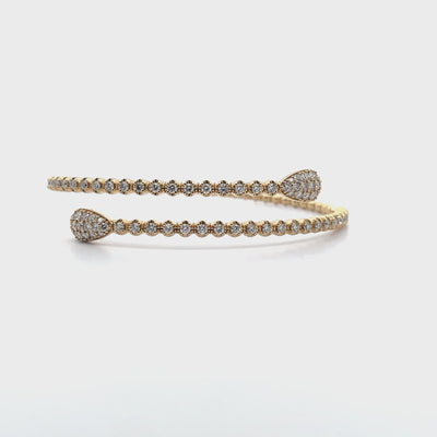 18K Yellow Gold Wrap Bypass Flexible Bangle Bracelet with Diamonds