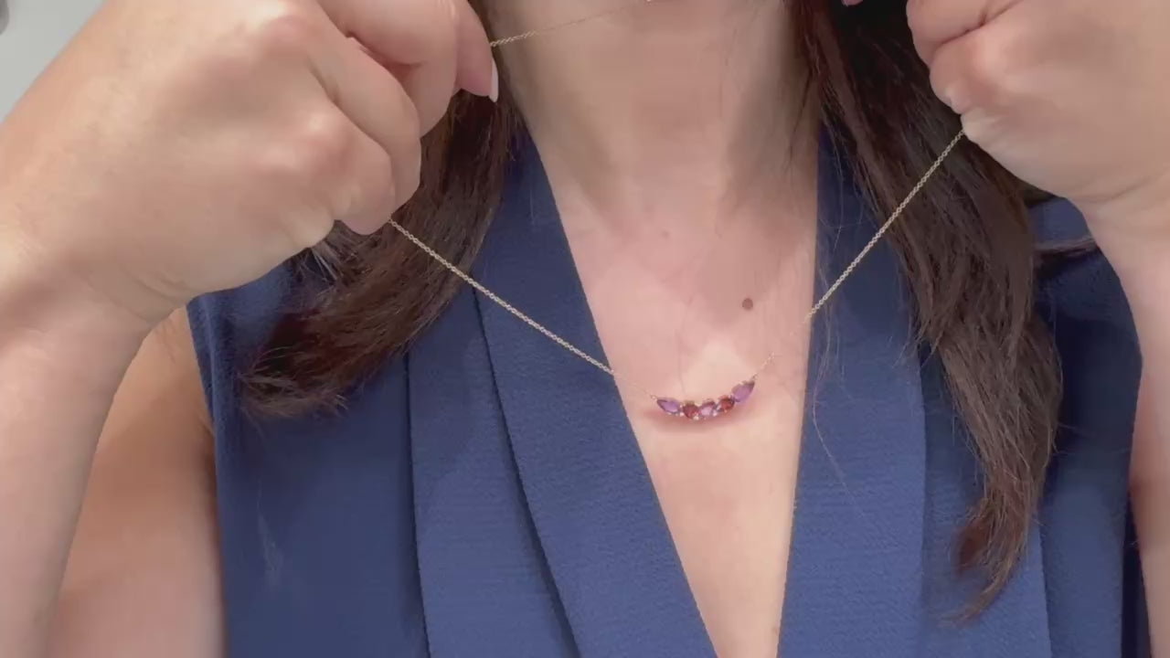 Allison Kaufman 14K Rose Gold Pendant Necklace Cascading Amethyst and Semi Precious Stones