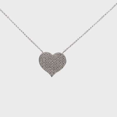 18K White Gold Pave Heart Necklace